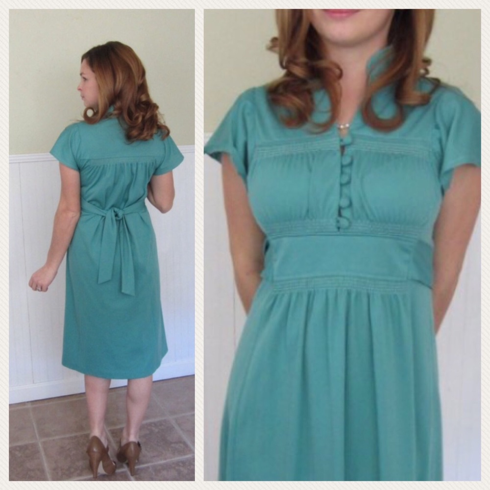 Vintage Teal Dress with Covered Buttons